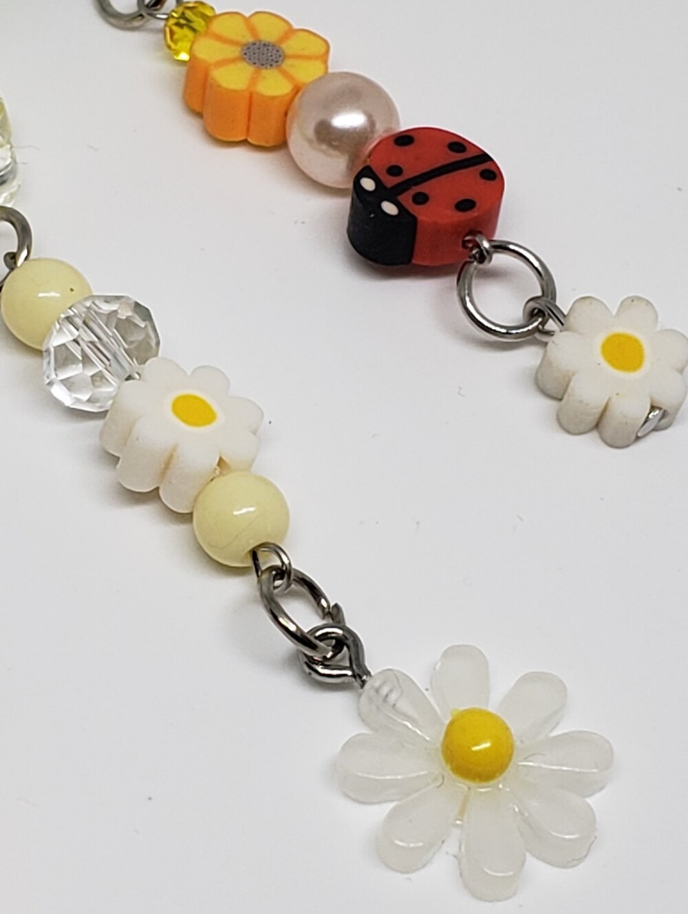 Handmade beaded boho sunflower ladybug daisy keychain bag charm - Picture 10 of 13